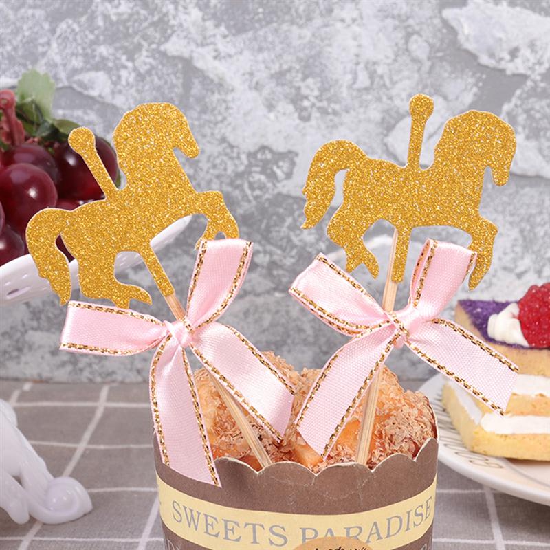 Garniture de Cupcake créative en forme de cheval, gâteau à thème cheval carrousel, Dessert, décor de Table, gâteau aux fruits, Insertion de cartes, 40 pièces