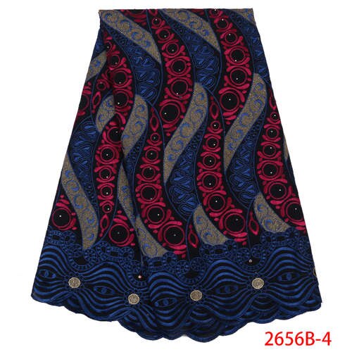 Latest African Cotton Lace Fabric Swiss Voile Lace in Switzerland Nigerian Laces with Stones KS2656B-3: Picture 4