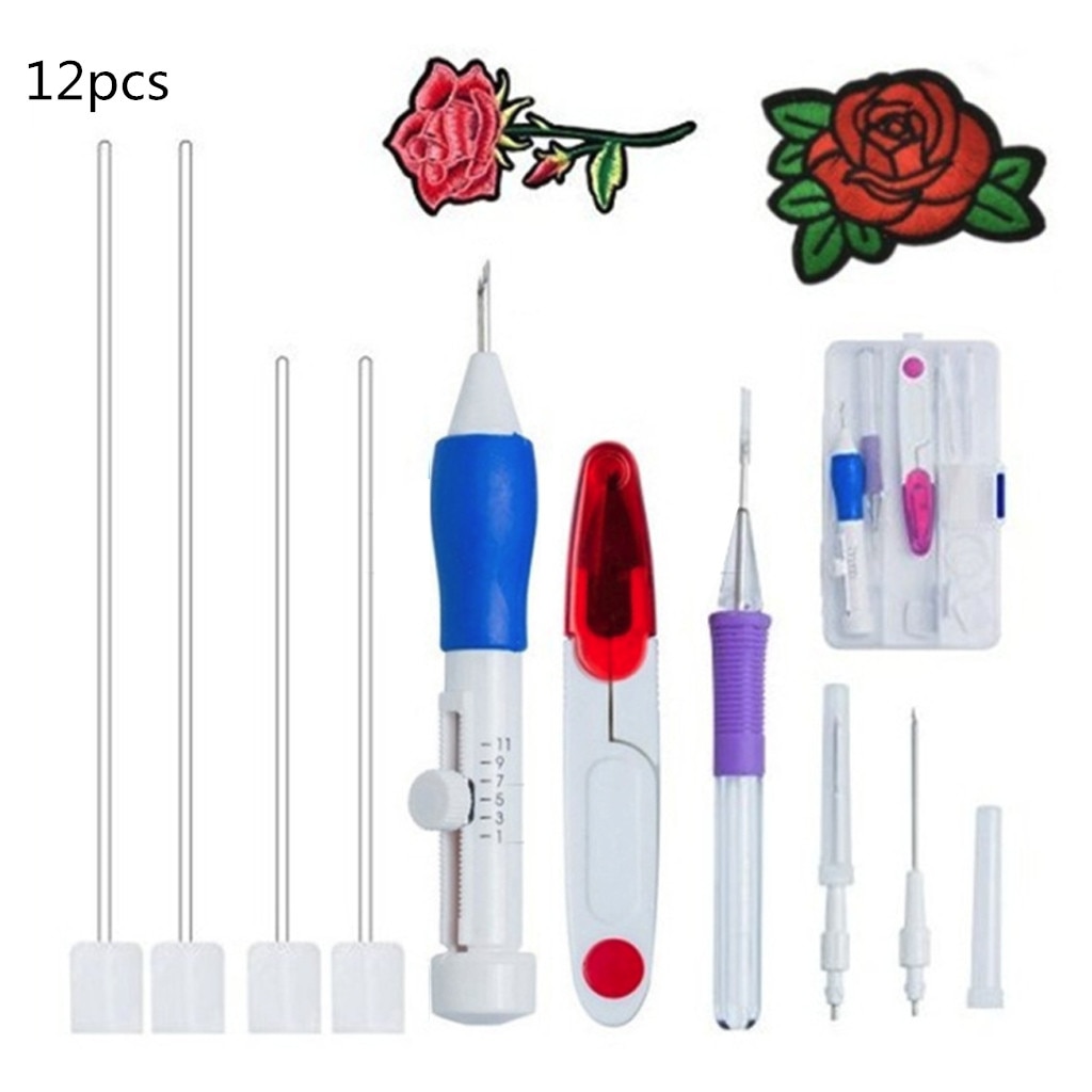 DIY Magic Embroidery Stitching Punch Needle Tool Stitching Punch Pen With Case Sets DIY Craft Sewing Tool aguja magica para bord: A 12pcs