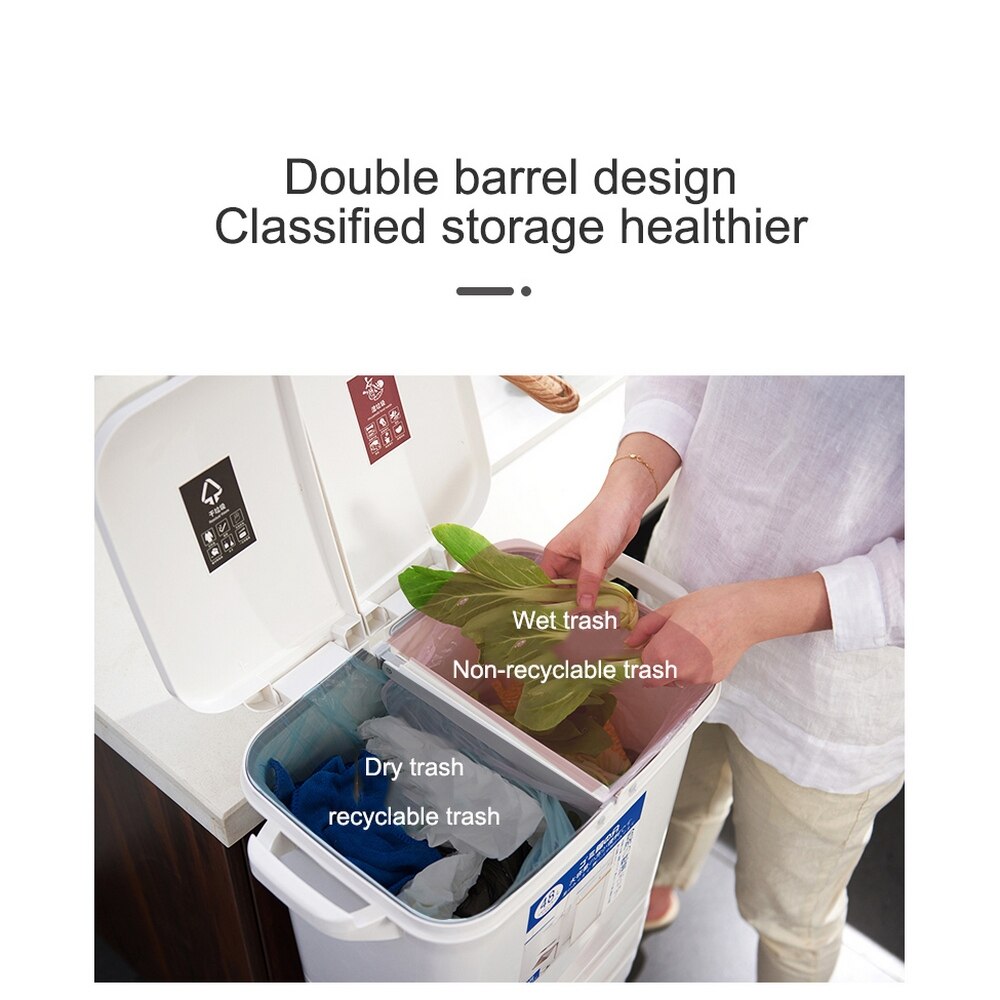Garbage Classification 45L/48L 3 Layers Plastic Trash Bin Home Kitchen Garbage Classification Can with Wheels Garbage Storage
