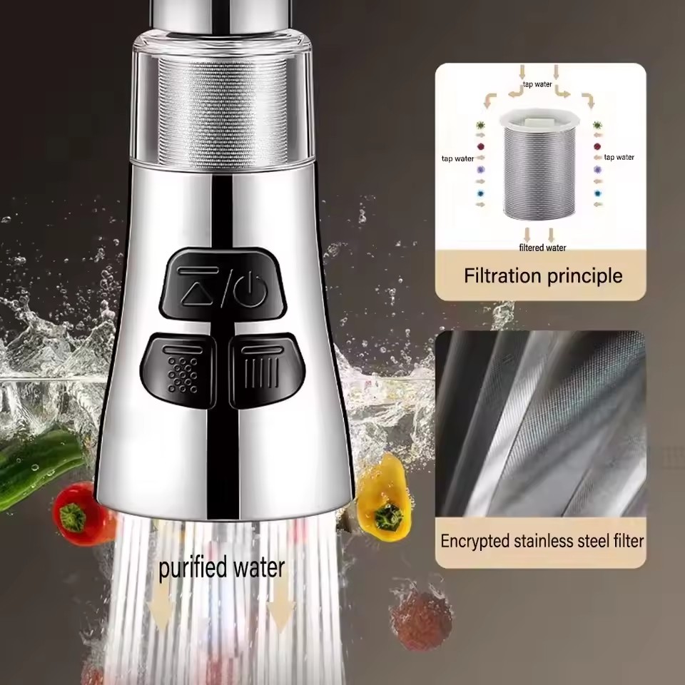 Extensor de grifo de cocina con función de filtro universal 360 ° Aireador giratorio, filtro contra salpicaduras, grifo de lavabo, boquilla de burbujeador, aireador