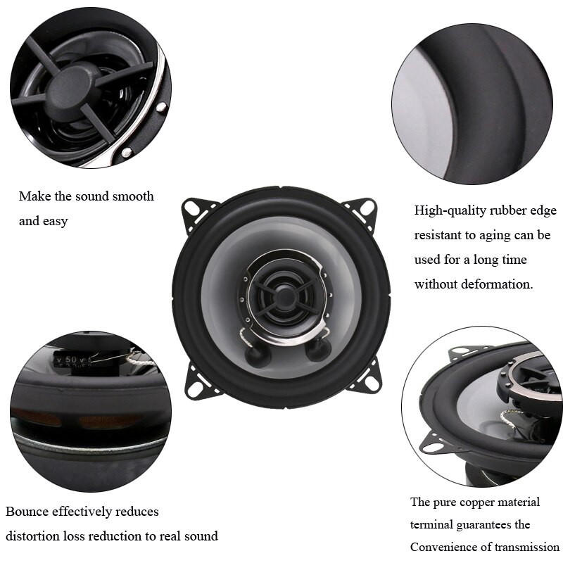 4 inch Twee-weg Auto Coaxiale Luidspreker 2 stks 120 w 4Ohm Impedantie Rubber Omgeven Auto Speaker