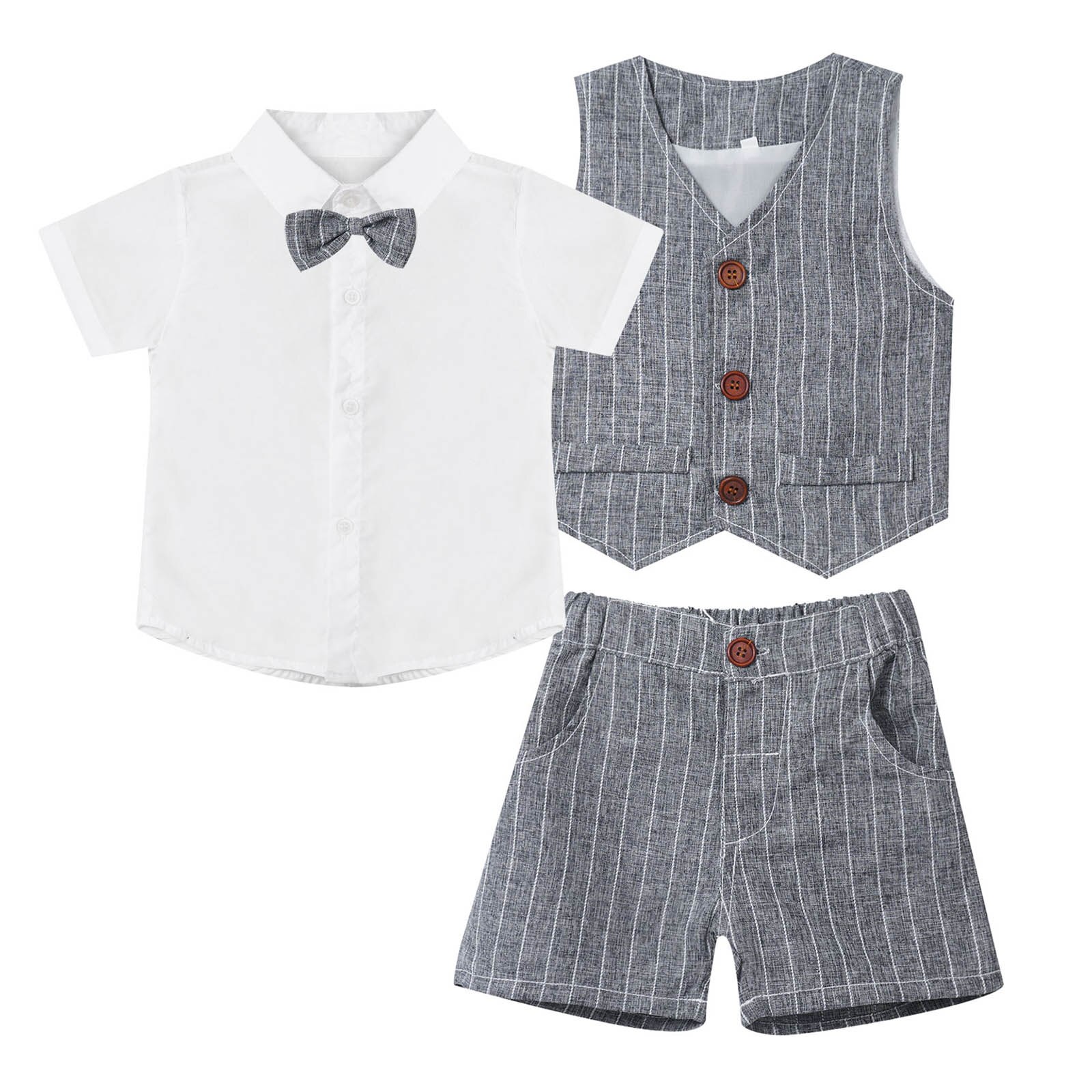 3Stck Kinder Kleidung setzt Gentleman Outfit Jungen Hochzeit passen Kleinkinder formell Anzüge Baby Junge Geburtstag Party Taufe Taufe tragen: grau / 130