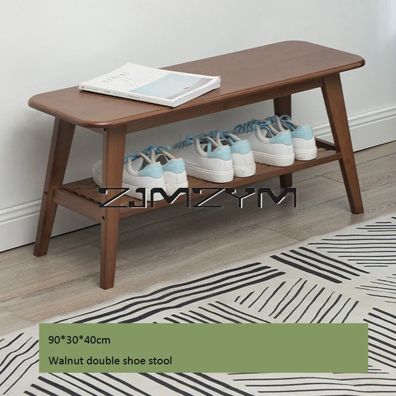 Tabouret de chaussure de porte de maison en bois, tabouret long nordique, chaussure de porte intégrée, meuble de salon T1: Marron