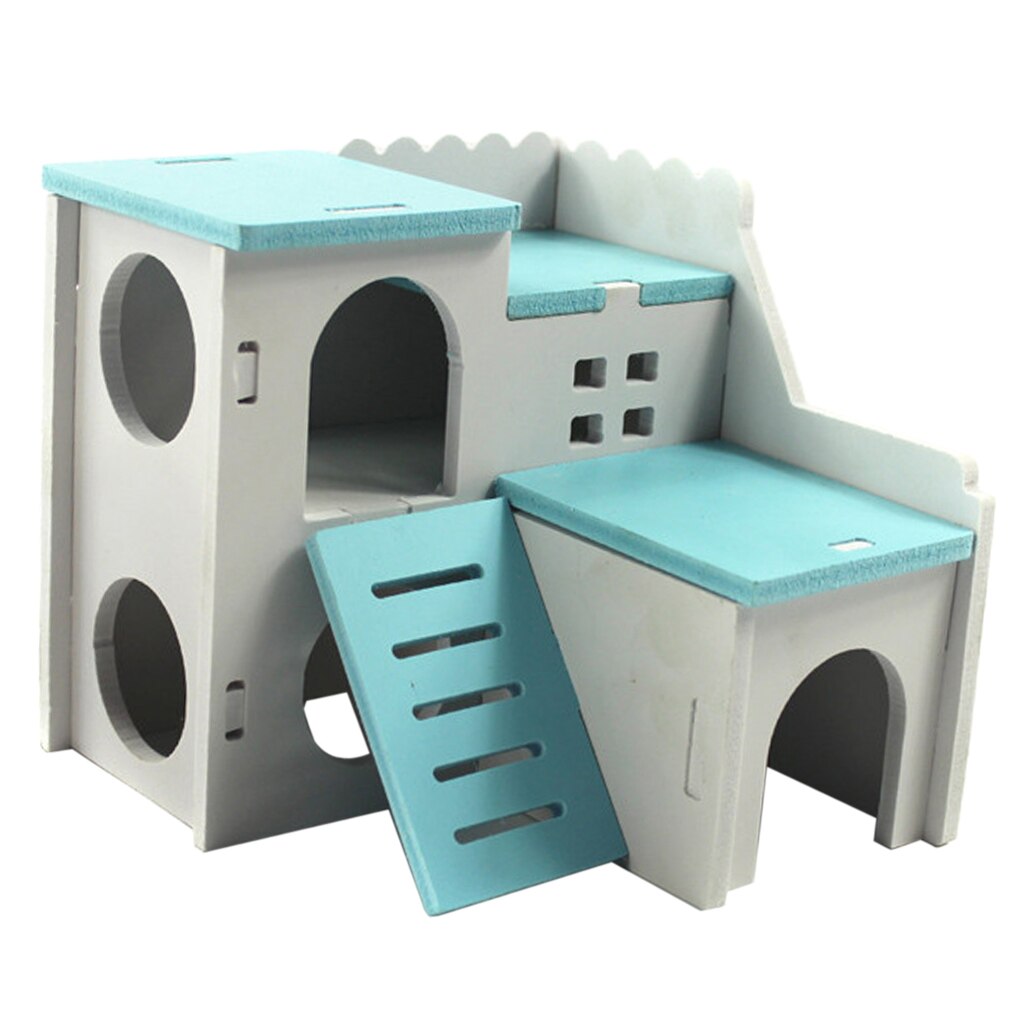 Farverigt træ hamster hus kæledyr gym egern kanin klatre legeplads seng legetøj: Blå