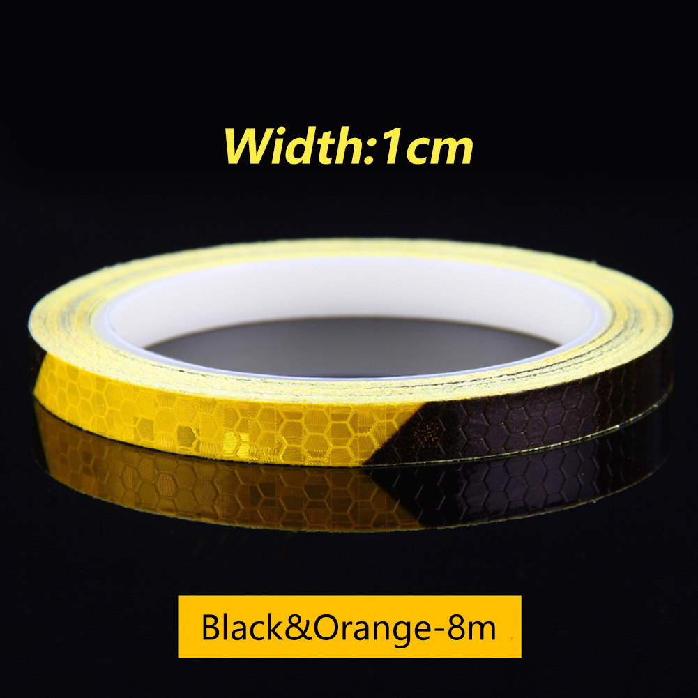 1cm*8m Bike Reflective Stickers Safety Warning Conspicuity Tape Film Sticker Strip Bicycle MTB Riding Cycling Accessories: Black Orange