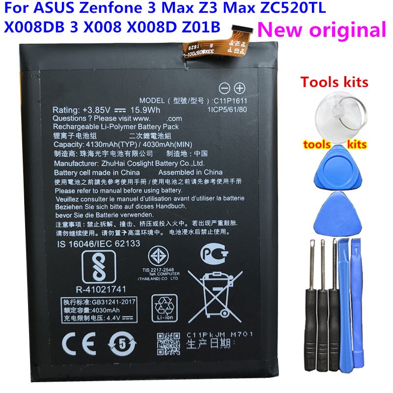 Batteria Runboss C11P1611 - 4130mAh - per ASUS Zenfone Pegasus 4S Max Plus M1 ZB570TL X018DC: Batteria con attrezzi