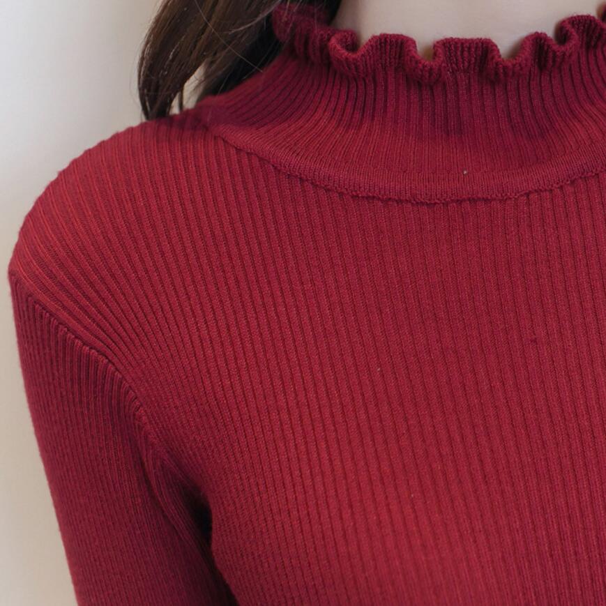 Rüschenkragen Pullover Kleid Herbst Winter Frauen Einfarbig Rüschen Manschette Pullover Weibliche Nette Strickkleid