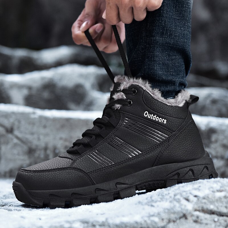 Leren heren laarzen winter met bont super warme sneeuwlaarzen heren winter werk casual schoenen sneakers hoge rubberen enkellaarsjes heren