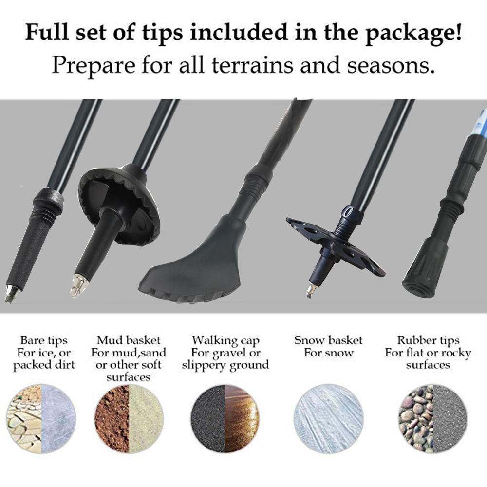 1/ 2 stk stavgangstaver teleskopiske stafettpinner trekkingstaver ultra turstaver med gummispisser justerbare bånd