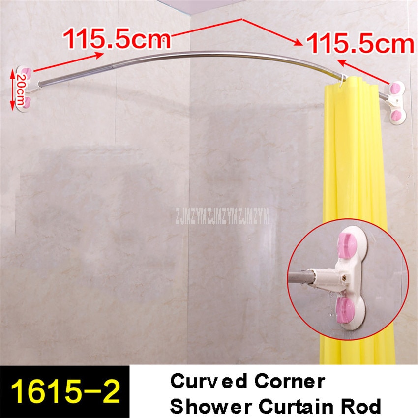 Curved Corner Shower Curtain Rod Suction Cup Arched Bathroom Hanging Curtain Anti-Rust Bath Rail 115.5*115.5cm 1615-2#