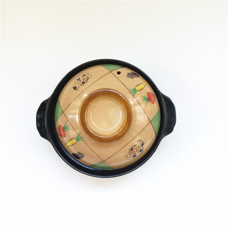Japanse Handgeschilderde Vis Puffer Enkele Lithium Porselein Kleine Klei Aarden Pot Koken Vlakke Bodem Braadpan Fornuis Rijst