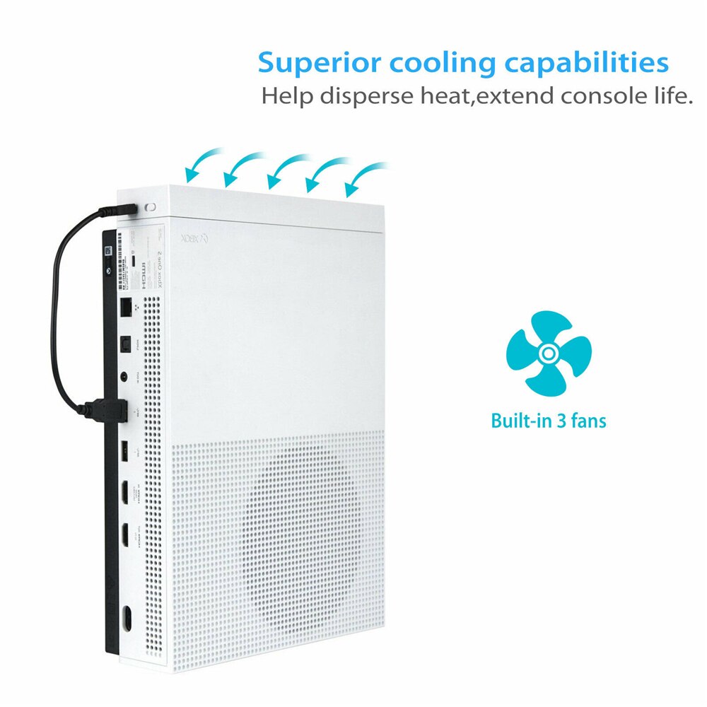 For Xbox One S Cooling Fan with 2 USB Ports Hub and 3 H/L Speed Adjustment Cooling Fans Cooler for Xbox One Slim Gaming Console