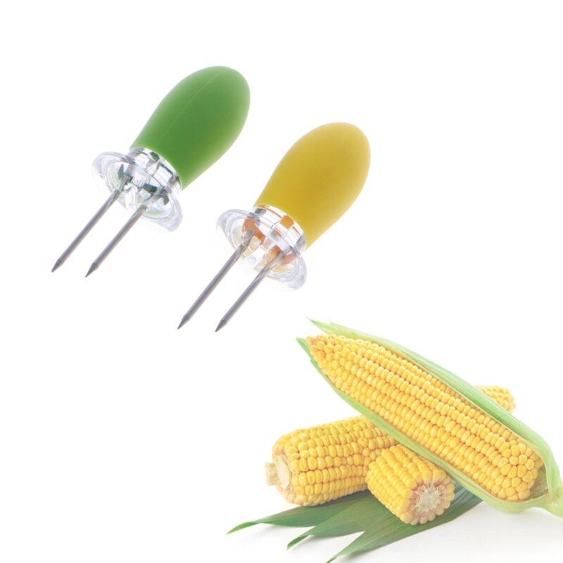 2 stk rustfrit stål majs på cob holder spyd bbq spidser blødt håndtag gaffel