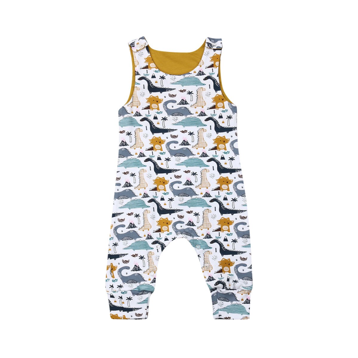 Pasgeboren Kids Baby Boy Cartoon Dinosaurus Patroon Kleding Mouwloze Jumpsuit Romper Casual Ronde Hals Playsuit Outfit 0-24 Maanden