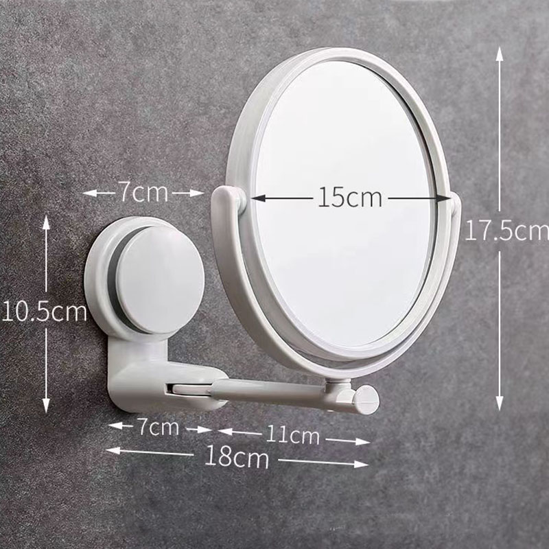 Espejo de baño sin taladro montado en la pared, 360 ° Espejo de tocador plegable giratorio de doble cara para organizador de maquillaje de dormitorio (blanco)