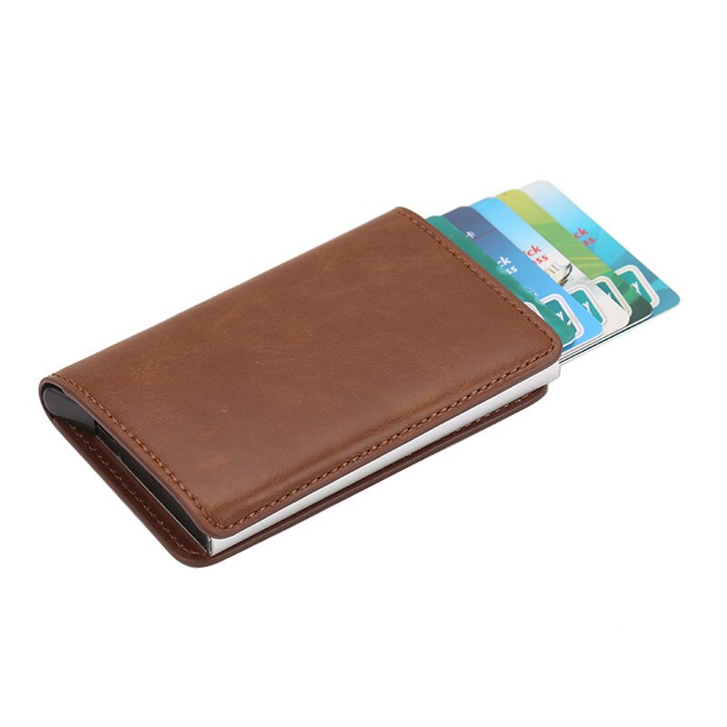 Taihaole Men Credit Card Holders Business ID Card Case Automatic RFID Card Holder Aluminium Bank Card Wallets: A-Brown