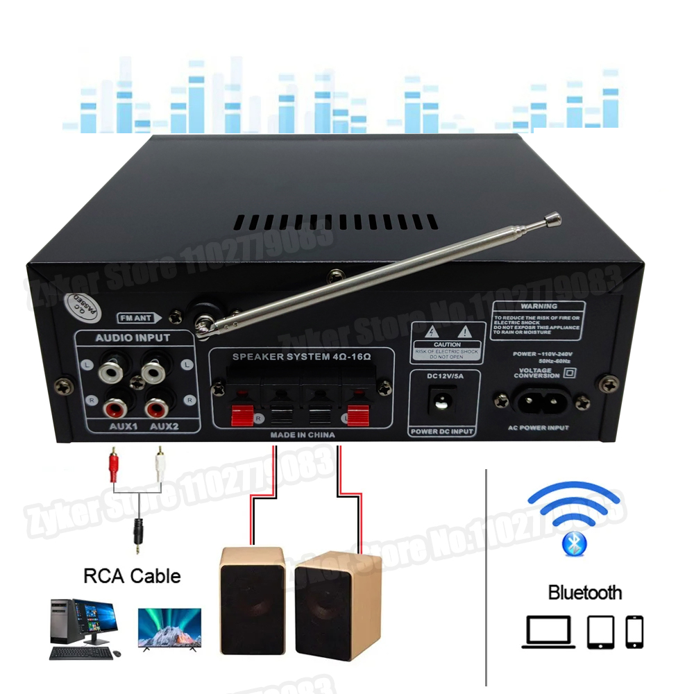 AK55 Wzmacniacz cyfrowy HiFi Max Power 90Wx2 Channel 2.0 Bluetooth Surround Sound AMP Głośnik do domowego samochodu BT 5.0 Wzmacniacz audio