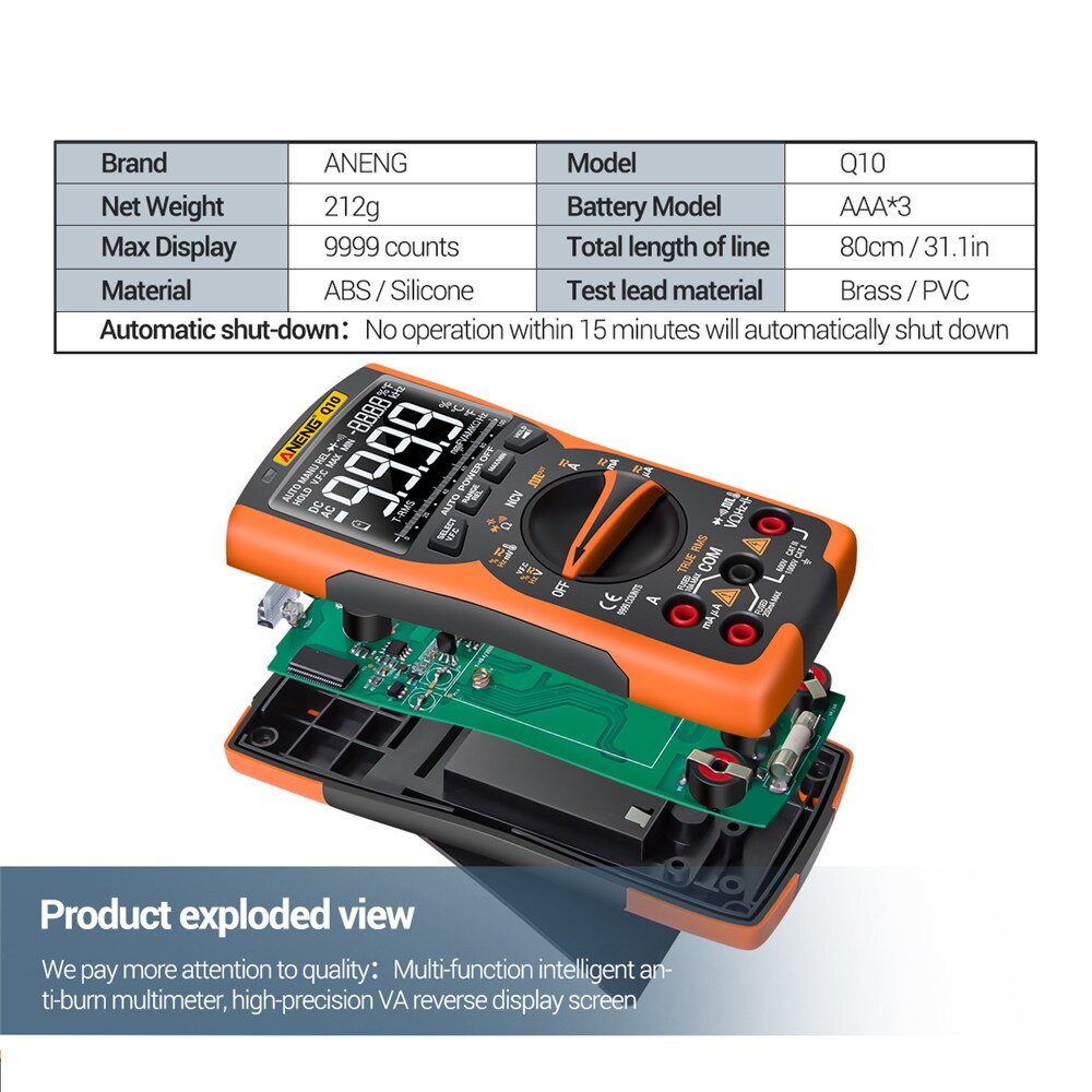 ANENG Q10 Digital Multimeter 9999 Tester Multimetro True RMS Analog DIY Transistor Capacitor NCV Testers Lcr Meter