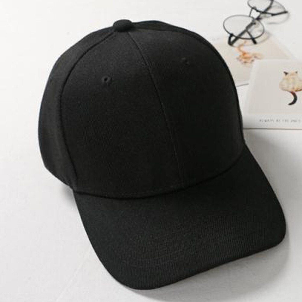 Baseball kasket kvinder mænd kasket mand hat sommer justerbar unisex snapback hip-hop ensfarvet hatte kasketter tilbehør: Sort