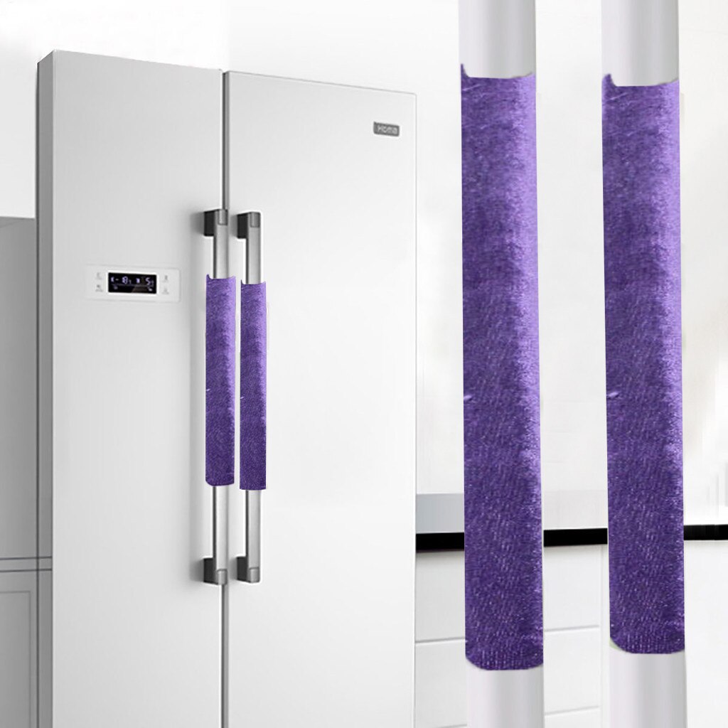 Et par køleskabshåndtagsdæksel køkkenapparat køleskabsdæksel vaskbar flerfarvet klud køleskabshåndtagsdæksel: Lilla