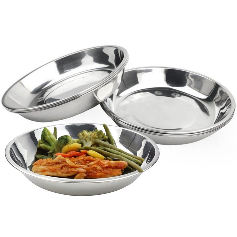 steel Dinner Plates Restaurant Gold Serving Tray Round Storage Plate Silver Dessert Dishes Snack Cutlery Cake U8J3: Default Title