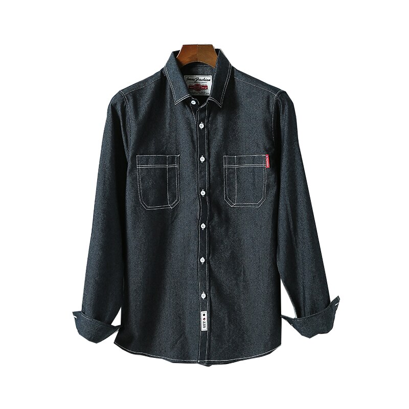 Lente Mannen Casual Zwarte Denim Shirt Slanke Lange Mouw Mannen Drie-Kleur M-4XL