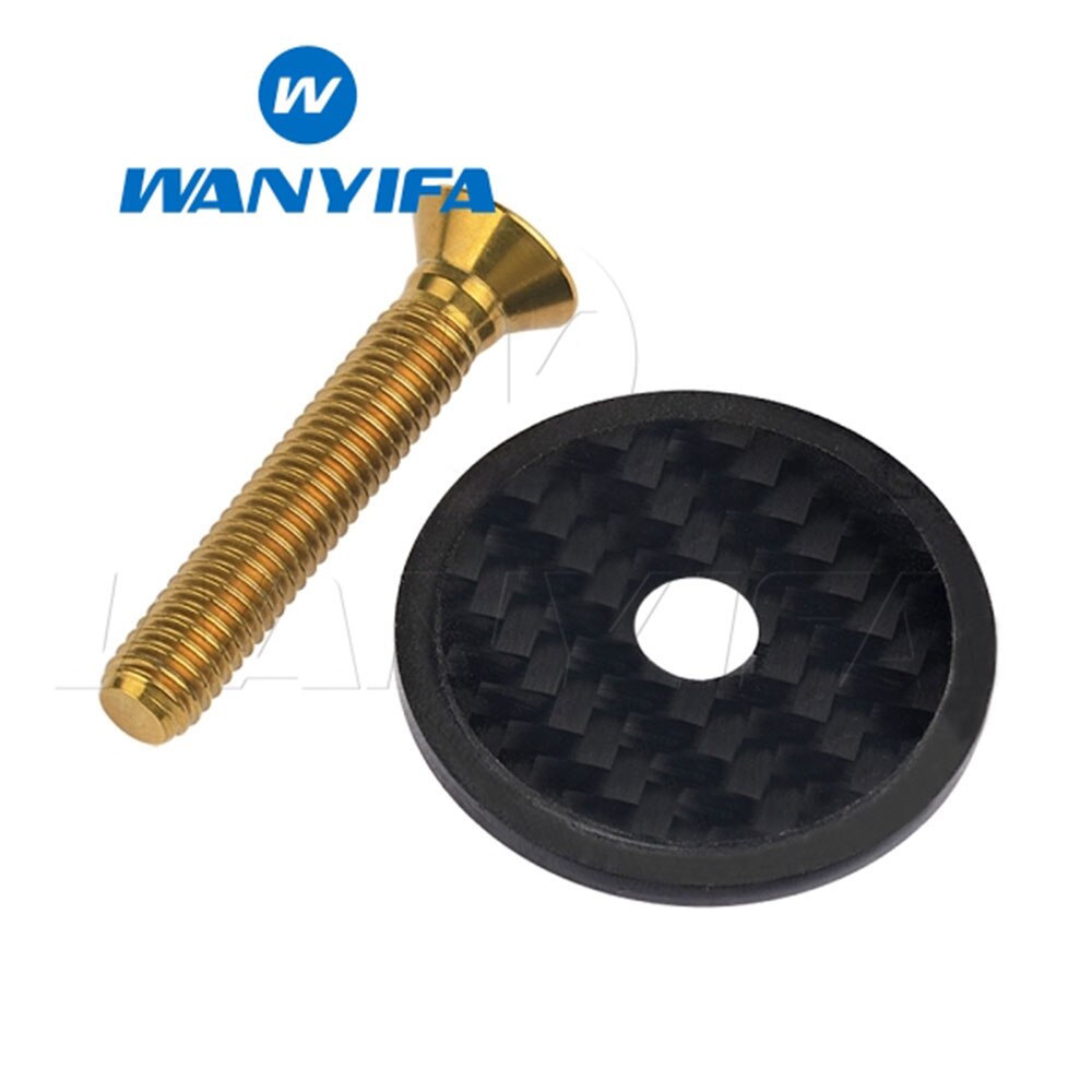 Wanyifa Titanium Ti Carbon Fiber Headset Top Cap & Titanium Bolt M6 x 35mm CNC Bicycle Accessories