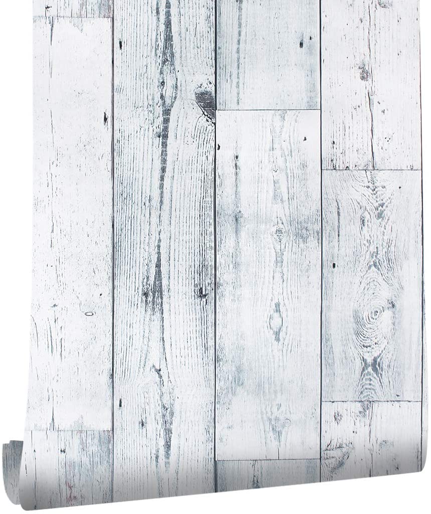 LUCKYYJ Peel and Stick Wood Wallpaper Shiplap Light Distressed Wood Plank Removable Wallpaper Vinyl Self-Adhesive Wall Stickers: 45x600cm