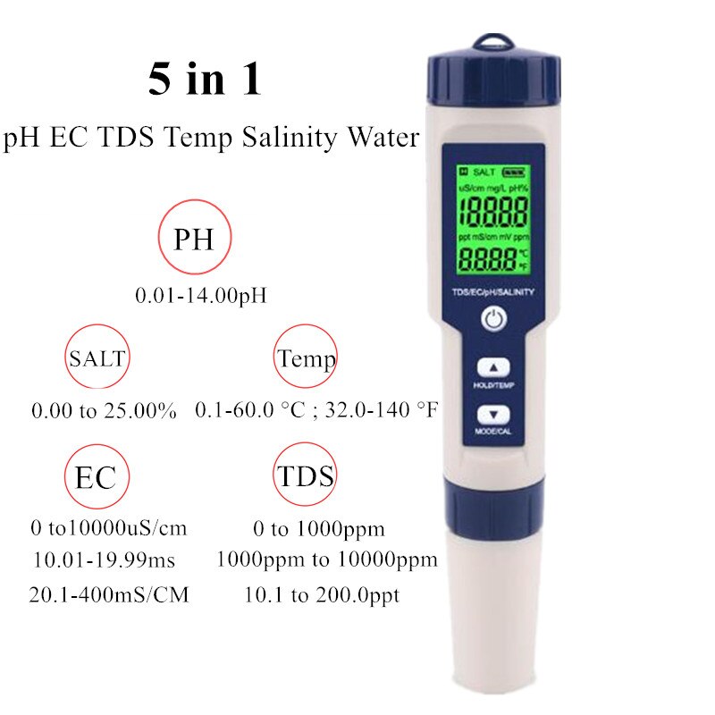 4 in 1 ph/ tds/ec/temp mätare vattentät ph-mätare vatten ph-testare för pooler, dricksvatten, akvarier 40%  off: E