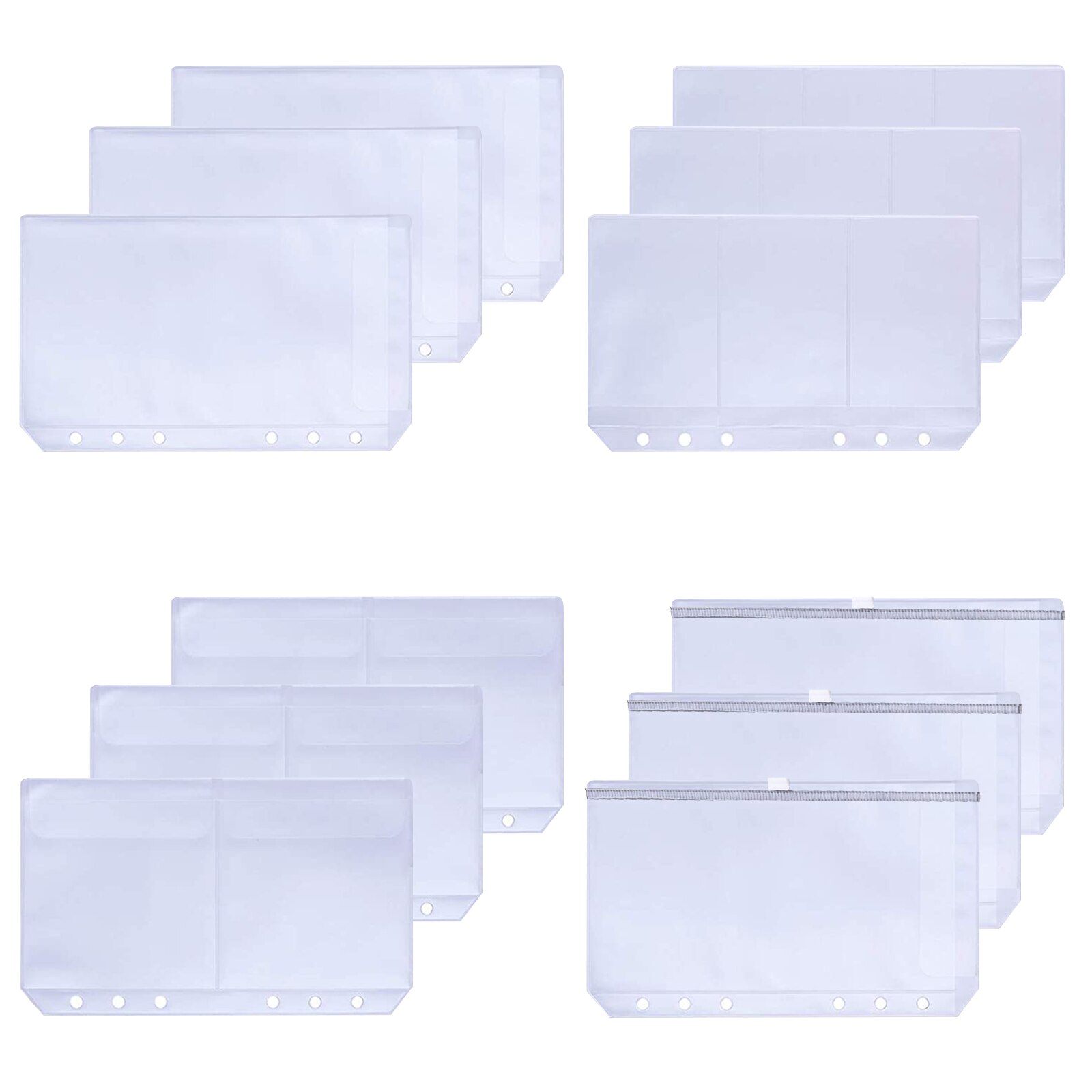 12pcs A6 PVC Translucent Storage Cards Holder Set For ID Card Bank Card 6 Hole Loose Leaf Filing Storgae Bags: A1