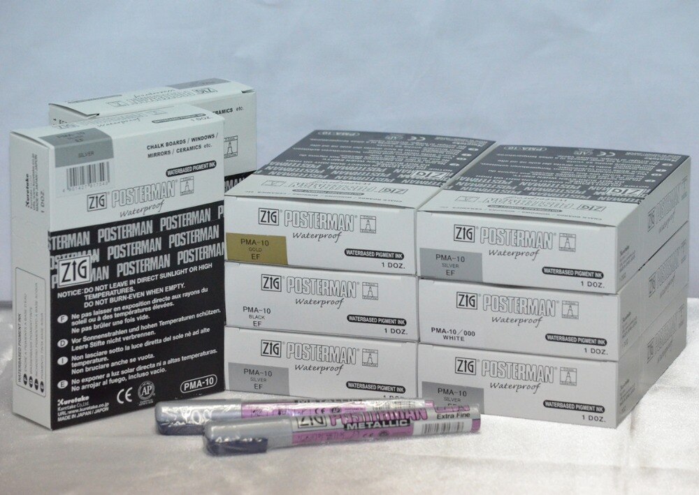 ZIG Posterman-rotuladores de tiza impermeables metálicos Kuretake, 0,5mm, rotuladores para carteles, bolígrafos PMA-10, color plateado, dorado, japonés