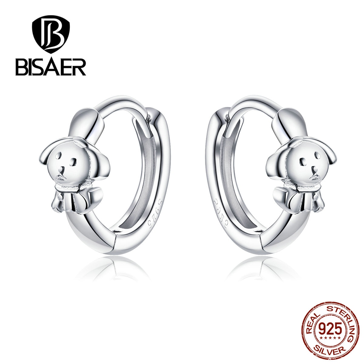 BISAER Hund Ohrringe 925 Sterling Silber Tier Doggy Liebe Runde Kreis Form Stud Ohrringe für Frauen Schmuck ECE662