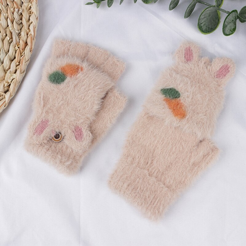 Dzianinowe rękawiczki bez palców dla dziewczynek ciepłe Faux futrzane mitenki dziecięce zimowe pół z efektem poruszania palcem okładka maluch prezent akcesoria dla dzieci: 1