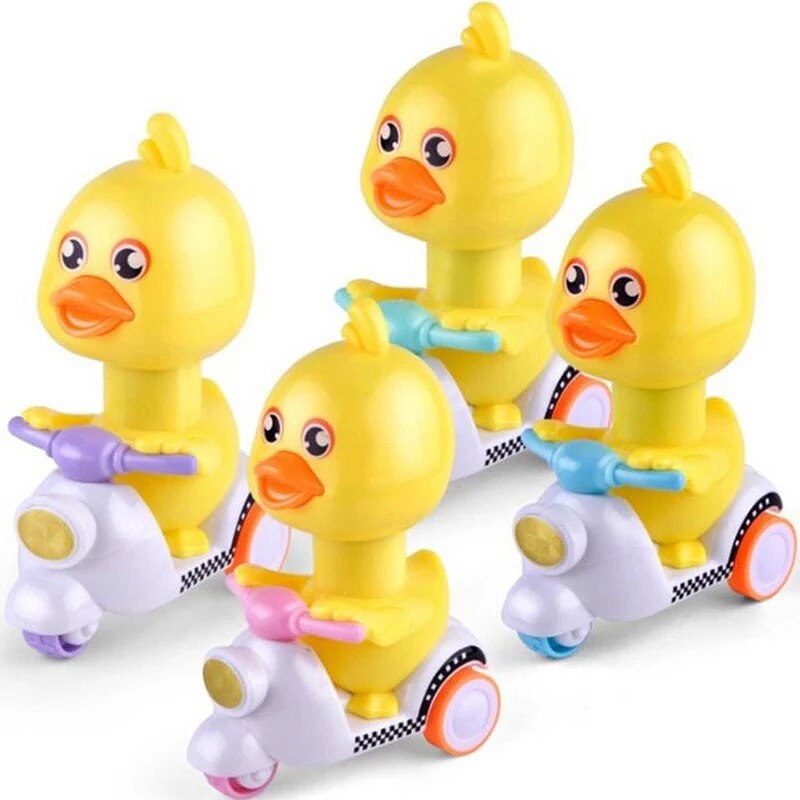 Cartoon Clockwork Bicycle Motorcycle Yellow Duck Inertia Car Press to Slide Pull Back Baby Toy Car Moveable Wind Up Toy Kid