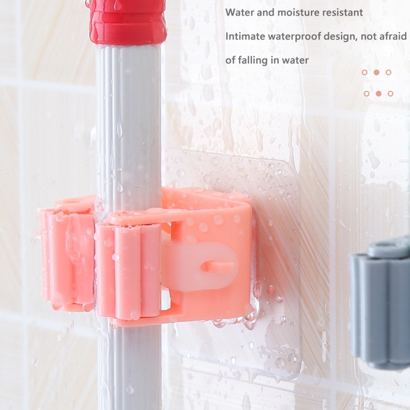 Mop Broom Holder Wall Mounted Mop Holder Household Adhesive Storage Broom Hanger Mop Hook Racks Kitchen Bathroom Organizer
