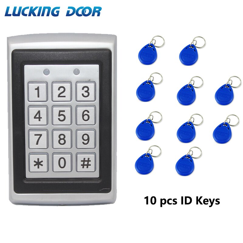 Metal RFID Access Control EM ID Card Reader Keypad 2000 Users 125KHz Door Opener KeyBoard Key Fobs With Wiegand 26 Output: AC and 10 key