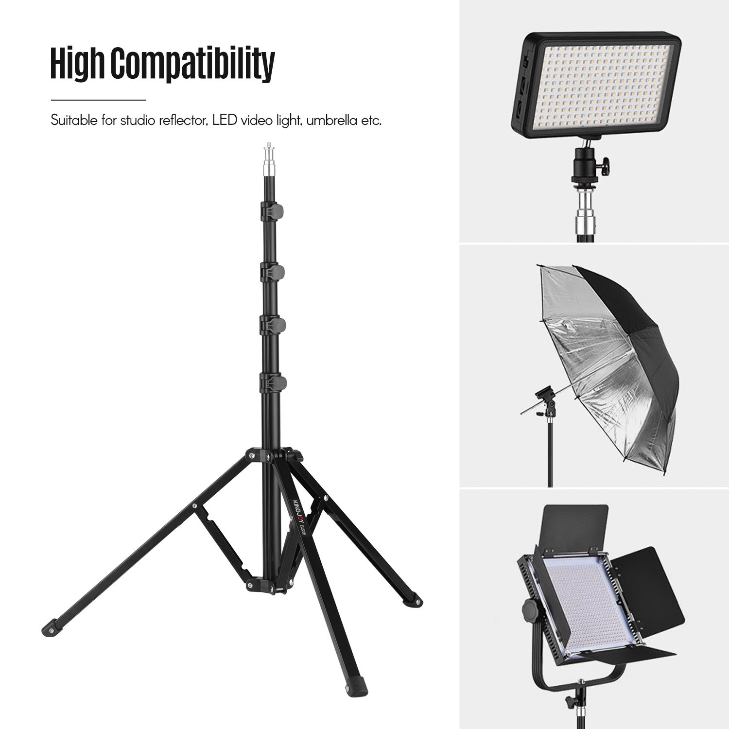 KINGJOY FL2019 Verstelbare Metalen camera Statief Light Stand 8 kg/17.6lbs Laadvermogen 1/4 Inch Schroef Max. hoogte 180cm trepied