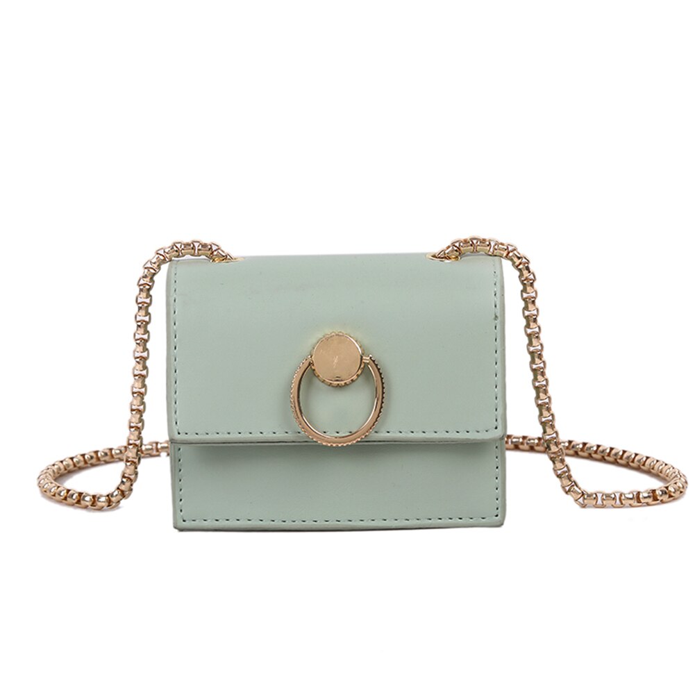 Vintage puur gekleurde pu leren dames crossbody handtas schouder messenger bags stevige ketting schouder mini portemonnee: Groente