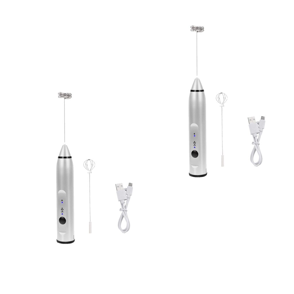 2Pcs Silver Handheld Electric Milk Frother &amp;Eggbeater,Portable Drink Mixer 3 Speeds to Control Handheld Milk Frother