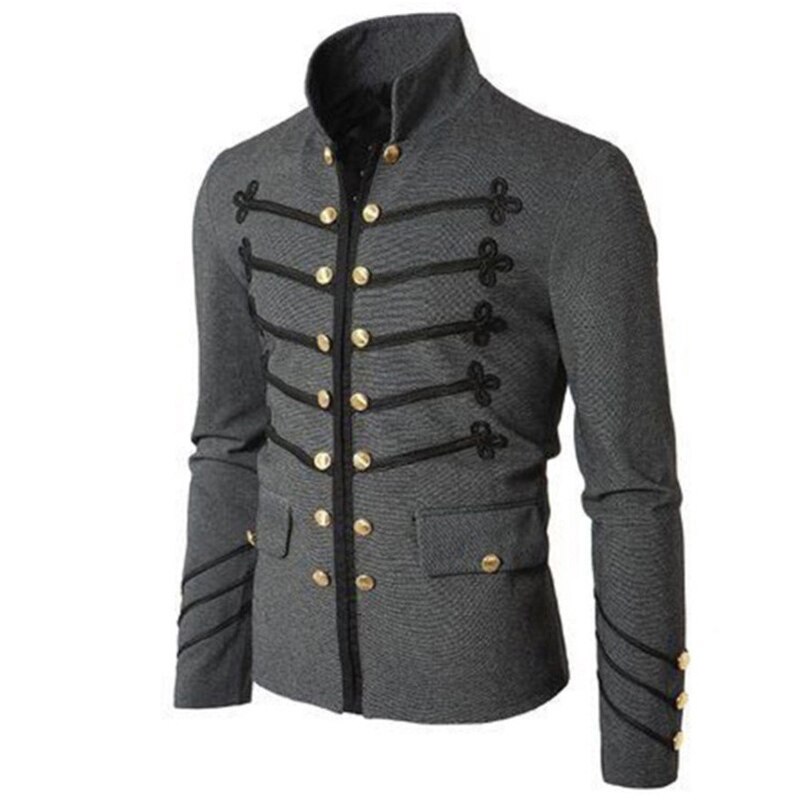 Veste Streetwear gothique pour hommes, manteau à boutons brodés, Costume uniforme à la , hauts de fête, veste d'extérieur, automne: Gris / M