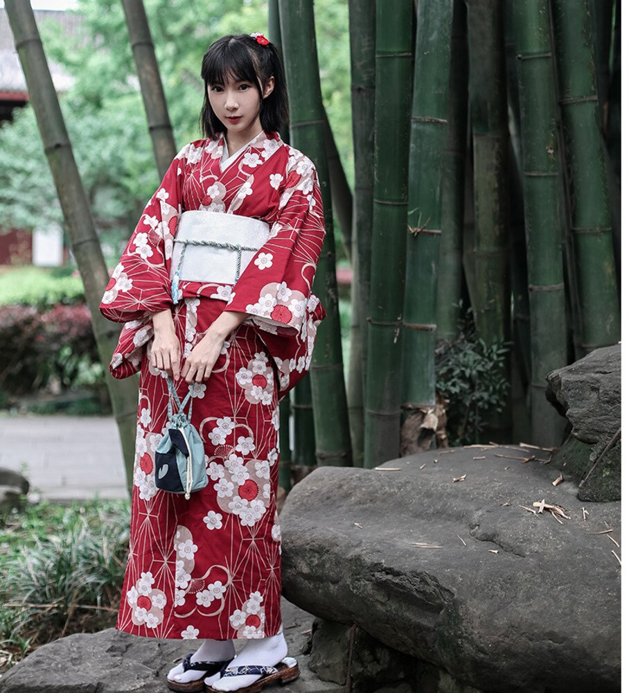 Traditionell japansk blommig kimono med bälte dam bomull yukata klänning japan sexiga dansföreställningar cosplay kostym  a60514: Default Title