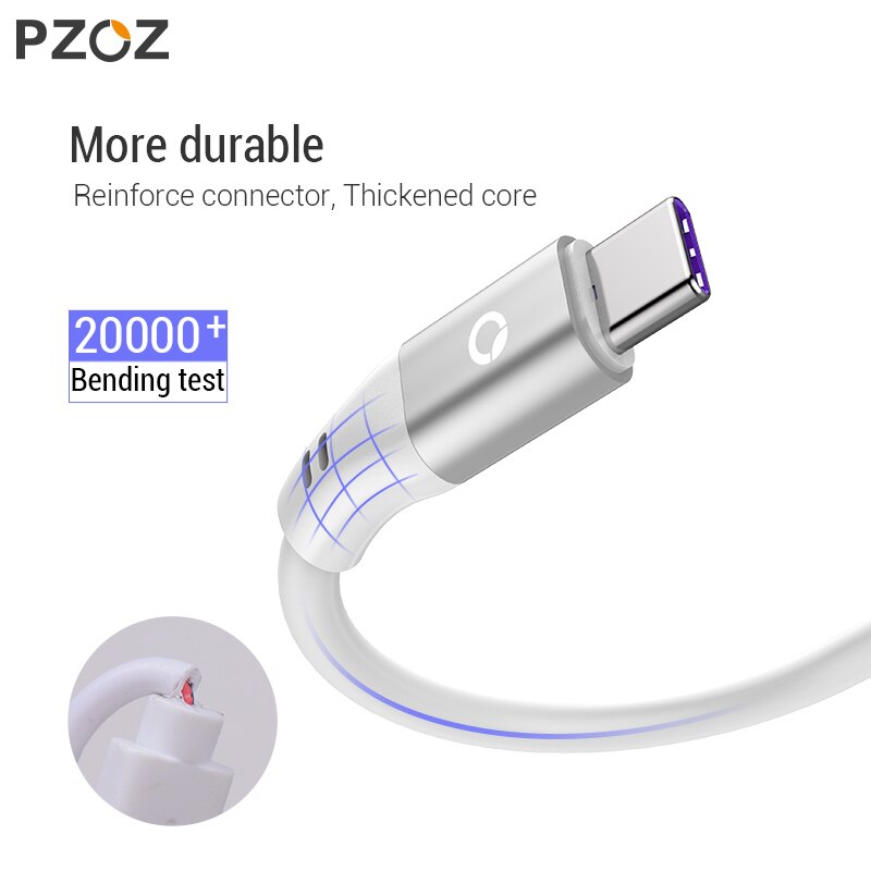 PZOZ 5A USB-Tipo C Cabo Para Huawei P20 P10 P9 Companheiro 20 Pro X 10 lite Honra 8X carregador Rápido Carregamento USB Do Telefone móvel Cabo de Dados C 5A USB-Tipo C Cabo Para Huawei carregador Rápido Carregamento