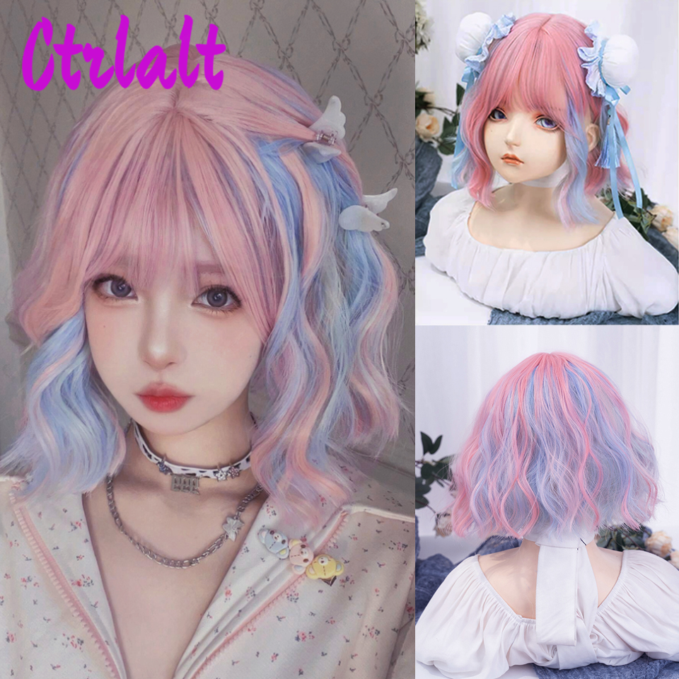 Pelucas de pelo Natural sintético en capas para mujer, color negro y marrón, ondulado, para uso diario, con flequillo de cortina, resistente al calor: #14