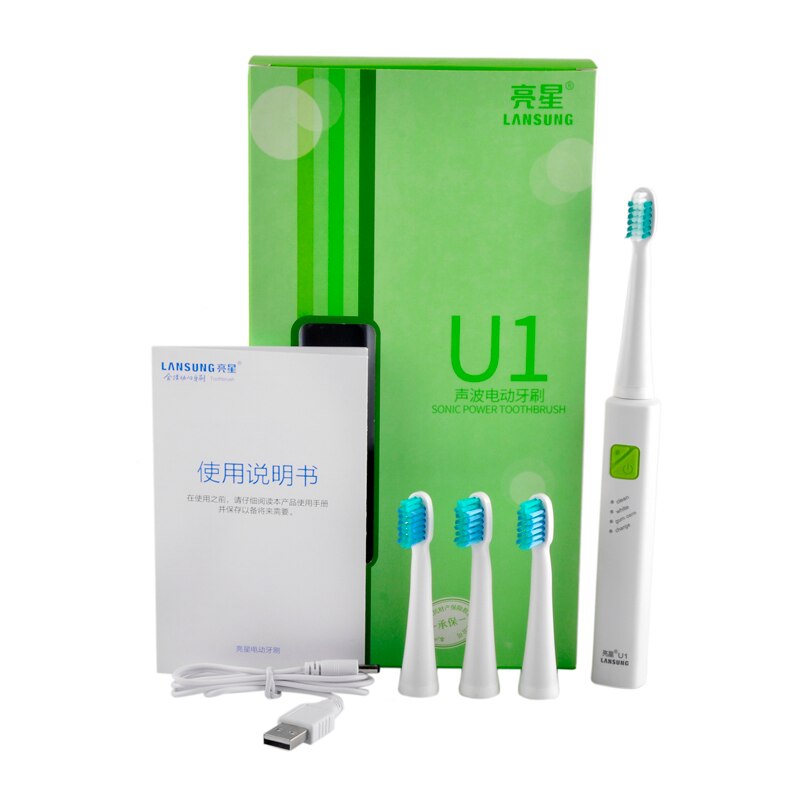 Electric Toothbrush Ultrasonic Rechargeable Toothbrush LANSUNG U1 Sonic Tooth Brush Adult Child Kids IPX7 Electric Toothbrush: Green has box