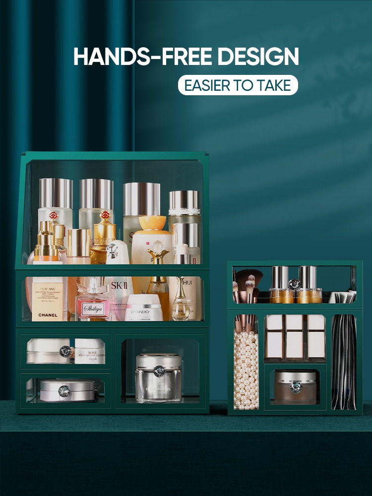 JOYBOS Storage Box Large-Capacity Dressing Table Glass Drawer Cosmetics Skin Care Products Dust-Proof Storage Rack With Lid JX22