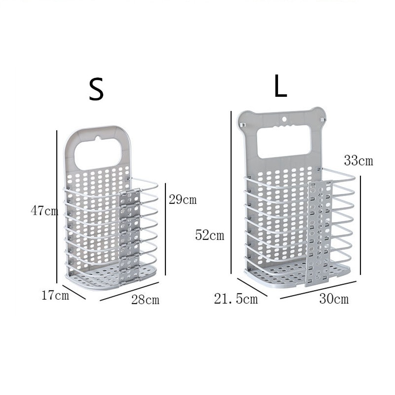 Upgraded Plastic Dirty Laundry Basket Foldable Home Dirty Hamper Sturdy Handle with 2 No Drilling Hooks
