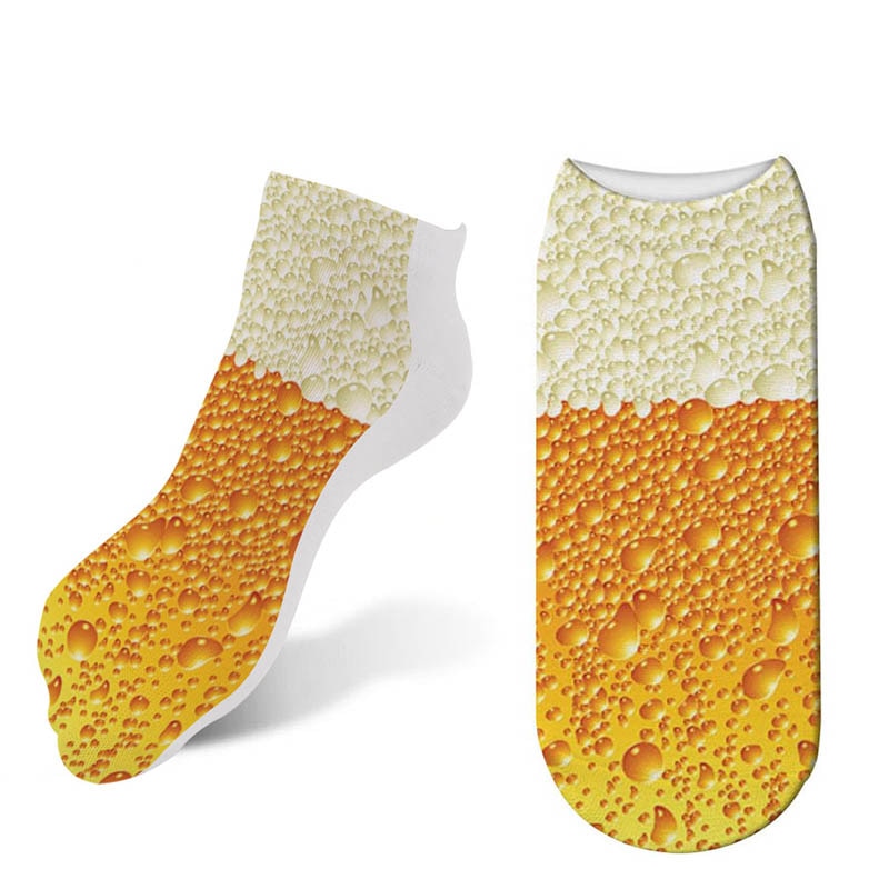 Calcetines de algodón con estampado de cerveza para mujer, calcetín informal divertido de tobillo bajo, Harajuku, Unisex, de compresión, transpirables