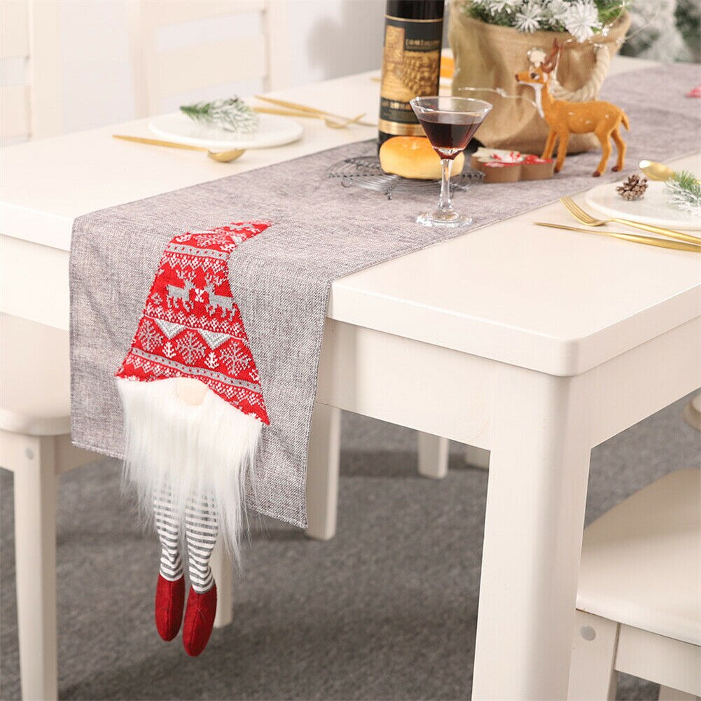 Brand Christmas Grid Cotton linen Table Runner For Family Dinners Table flag Indoor Outdoor Parties Use: A Gray