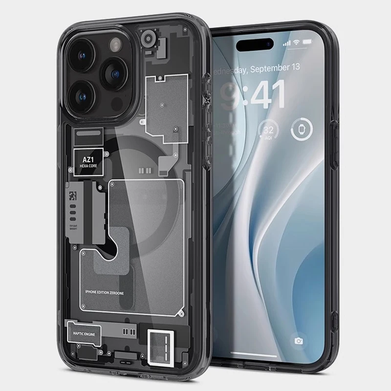 Technology Magnetic Case for iPhone 17 Pro Max 16 15 14 13 12 Cover 17Pro Clear Shockproof for MagSafe Phone Cases Coque: 12" / black